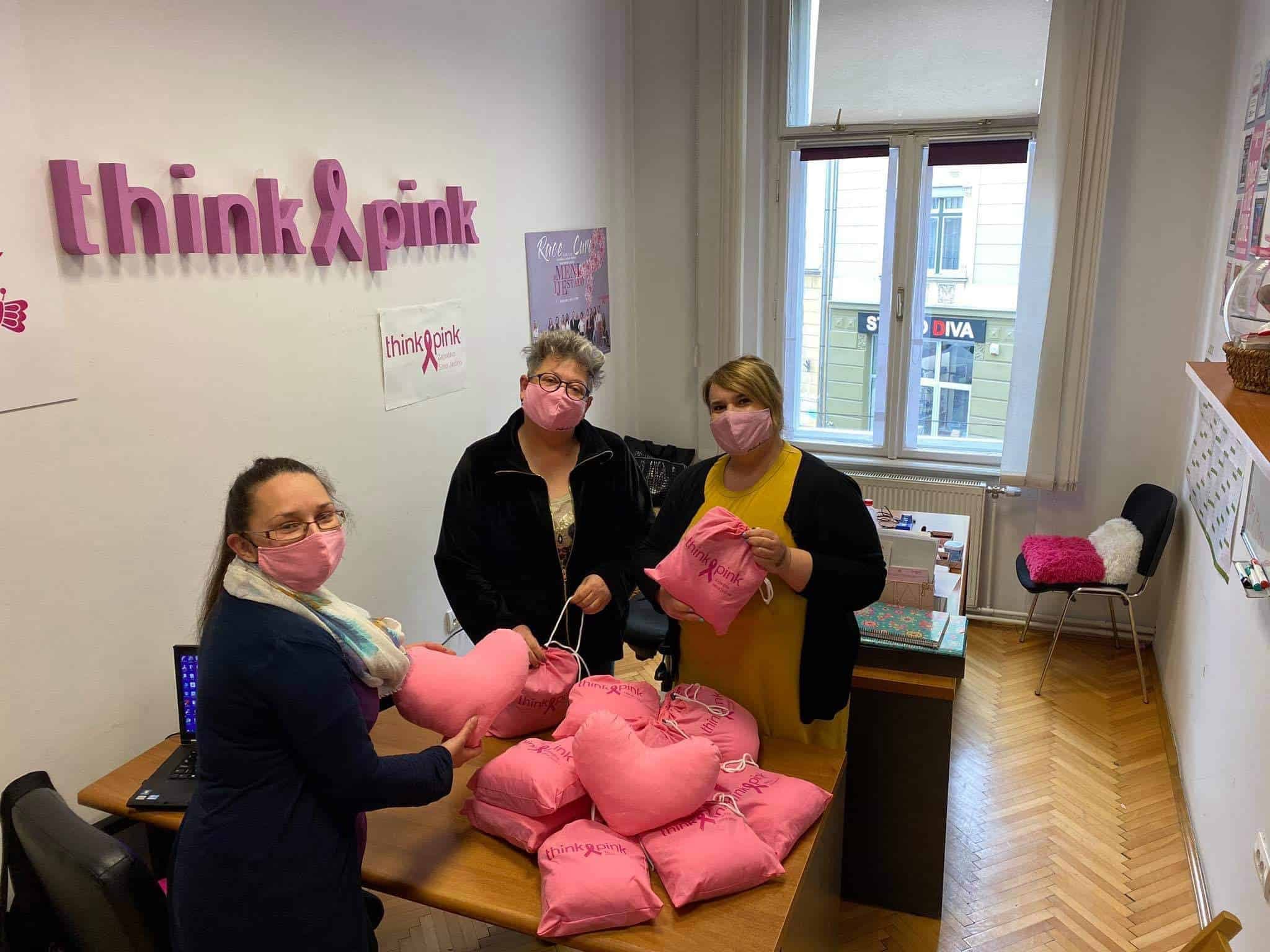 Nela Hasic and two members of the ThinkPink team adapting to the COVID-19 crisis.