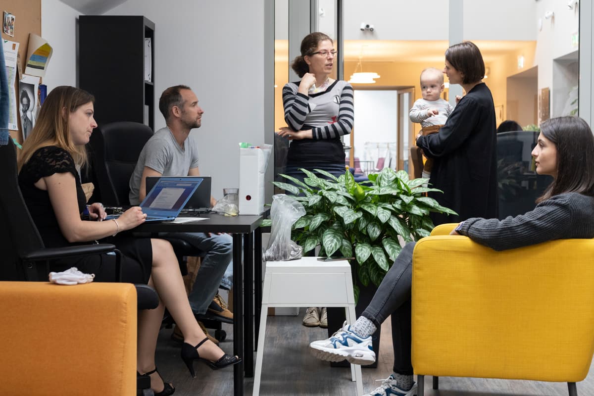 Members of JDC's Mozaik Hub in Budapest, Hungary, meet and work together.